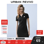 UR2025夏季新款女學(xué)院風(fēng)立體裝飾Polo領(lǐng)短袖連衣裙UYY750050 黑色 S