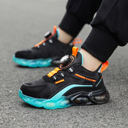 江博士男童鞋2025秋冬新款防水皮面兒童運動(dòng)鞋軟底中大童跑步鞋 2308黑桔皮面 28 _內長(cháng)17.8CM