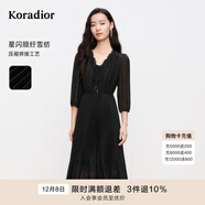 珂萊蒂爾2025七分袖連衣裙女氣質(zhì)收腰中長(cháng)裙百褶裙 黑色 S