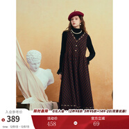 兩三事 朗姆山茶 2025冬季新款復古星星刺繡格子背心裙連衣裙 紅格色-y S