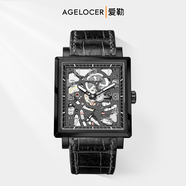 愛(ài)勒 AGELOCER原創(chuàng  )寇德克斯男士方形小眾鏤空機械手表送男友禮物 寇德克斯3501J1-槍黑
