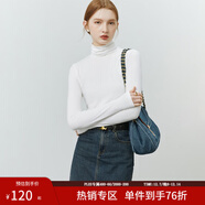 范思藍恩22FS4378親膚軟糯半高領(lǐng)修身打底衫女秋冬內搭長(cháng)袖針織衫 本白色 高領(lǐng) M