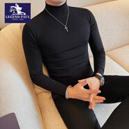 傳奇保羅秋冬季加絨加厚保暖中領(lǐng)長(cháng)袖打底衫男修身純色彈力緊身半高領(lǐng)T恤 黑色 不加絨 M 100-110斤