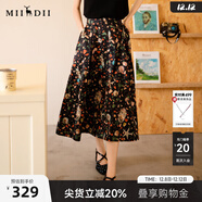 謎底花色半身裙2025秋季新款度假風(fēng)原創(chuàng  )印花中長(cháng)款半裙257MB7752 黑色花 XL