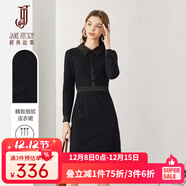 經(jīng)典故事（JANE STORY）2024新款黑色蕾絲連衣裙女秋季高級感知性襯衫領(lǐng)長(cháng)袖磨毛蕾絲裙 R05黑色 2XL