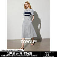 初語(yǔ)撞色條紋短袖polo裙女2024夏季新款復古減齡寬松連衣裙長(cháng)裙 花灰色 S