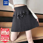 唐獅（TonLion）2025秋冬女甜美蝴蝶結毛織半身短裙 深灰 S