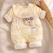 映棠新出生嬰兒衣服0到3個(gè)月男寶寶a類(lèi)滿(mǎn)月早秋冬初生59碼連體衣外穿 加絨加棉連體衣(黃色眼睛小狗) 59cm參考(5-10斤) 均碼