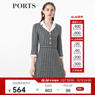 PORTS寶姿女裝 秋冬新品收腰氣質(zhì)連衣裙ALL9D016JFE033 黑色格子 XS (2)