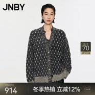 JNBY/江南布衣秋冬含羊毛針織衫女格紋中長(cháng)款開(kāi)襟毛衫5O0313470 973/米黑雙色 XS