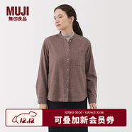 無(wú)印良品（MUJI）女式 法蘭絨 立領(lǐng)長(cháng)袖襯衫 女士襯衣外套 25年冬季 女裝 深咖啡色格紋 S (155/80A)