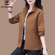 AEMAPE立領(lǐng)小外套女短款春秋2025年新款秋季女士時(shí)尚夾克休閑開(kāi) 咖色 L 95-110