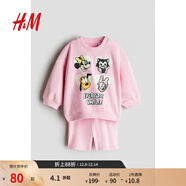 H&M【迪士尼系列】童裝女?huà)?件式25秋季衛衣短褲米妮套裝1273594 粉色/米妮老鼠 100 100/56 (2-3Y)