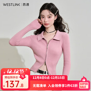 西遇POLO領(lǐng)針織衫女2025年春季新款甜美辣妹粉色毛衣短款上衣 粉色 M