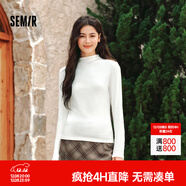 森馬（Semir）長(cháng)袖t恤女短款半高領(lǐng)薄絨輕暖打底衫2024冬新款純色修身抓絨內搭 奶白10534 XS