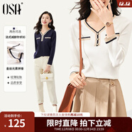 歐莎（OSA）白色長(cháng)袖V領(lǐng)輕薄針織衫女裝2025秋新款小香風(fēng)上衣內搭女可外穿 白色 XL