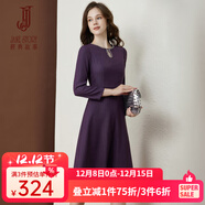 經(jīng)典故事（JANE STORY）經(jīng)典故事條紋圓領(lǐng)連衣裙女2025秋季新款鏤空設計正式場(chǎng)合精致裙子 紫色條紋 M