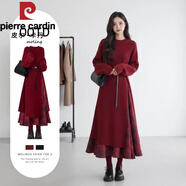 皮爾卡丹（pierre cardin）小香風(fēng)紅色針織連衣裙子女裝韓系一整套深冬穿搭巨好看的包臀長(cháng)裙 紅色毛衣裙配腰帶+紅格魚(yú)尾裙【巨好看的早秋一整套/ S