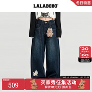 LALABOBO【商場(chǎng)同款】LALABOBO彎刀牛仔褲25年秋新款潮原創(chuàng  )寬松松弛感褲子 深藍 25