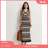 Fabrique針織V領(lǐng)無(wú)袖長(cháng)款連衣裙2025新品橫條紋沙灘波嬉吊帶裙 連衣裙 M