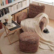 語(yǔ)森憶復古貝拉沙發(fā)單人椅休閑懶人可旋轉沙發(fā)椅客廳臥室陽(yáng)臺 組合 赤褐織紋 可旋轉