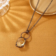 一條復古風(fēng)天然紫晶白水晶黃水晶綠螢石原石吊墜項鏈女士派對禮物 黃水晶