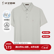 才子含桑蠶絲透氣POLO衫男短袖t恤親膚涼感7A級抗菌打底商務(wù)男裝上衣 淺綠色 2XL 52(180/96A)