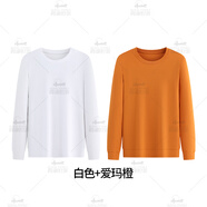 霞湖世家【80支超高支長(cháng)絨棉】長(cháng)袖t恤2025秋棉感圓領(lǐng)打底內搭350 B版圓領(lǐng)-白色+愛(ài)瑪橙 3XL  176-190斤