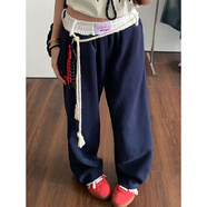 燦圖美式高街運(yùn)動(dòng)休閑衛(wèi)褲女裝春秋新款潮流小個(gè)子高腰寬松闊腿褲子女 藏青色 M 【建議105-120斤】