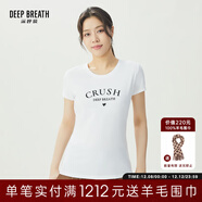 深呼吸DEEP BREATH女裝長(cháng)絨棉字母休閑大圓領(lǐng)短袖修身T恤女A301447 白 L (4碼)