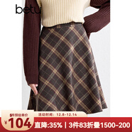 百圖betu女裝秋季新款曠野美拉德復古格紋半身裙裙子女2409T95 咖格 S