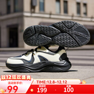 361°男鞋休閑鞋牛角包秋冬季情侶加絨革面復古老爹鞋文化跑步鞋子女鞋 【男】曜石黑/西米色【革面】 43