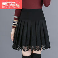 秋冬女裝百褶蕾絲短裙電腦刺繡半身裙加大碼黑色彈力高腰打底裙子 黑色 三層蕾絲百褶裙 均碼 大碼2.3-2.6尺腰