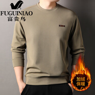 富貴鳥(niǎo)（FUGUINIAO）感秋冬款男士加絨衛衣長(cháng)袖t恤潮流圓領(lǐng)加厚保暖體恤衫爸爸裝 卡其色 M