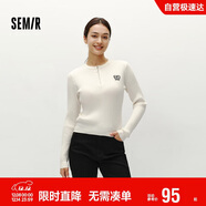 森馬（Semir）毛衣女冬季短款半開(kāi)襟刺繡修身套頭衫女生風(fēng)顯瘦上衣107724107001