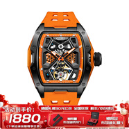 布加迪（BONEST GATTI）德國手表男士自動(dòng)機械表鏤空運動(dòng)防水夜光酒桶腕表新年禮物送男友 BG5501-A2黑殼橙面橙膠帶