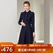 經(jīng)典故事（JANE STORY）高級感羊毛毛呢連衣裙女秋冬2025新款法式復古襯衫領(lǐng)氣質(zhì)修身裙子 深藍色 M