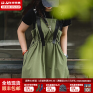 馬登工裝甲板背帶裙吊帶連衣裙夏秋季新款長(cháng)裙子綠色通勤日系收腰 軍綠色 馬登工裝 均碼