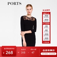 PORTS寶姿 拼接七分袖連衣裙LB8K253RKX005 黑色 M
