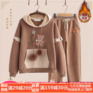 湯靈鼠童裝女韓版女童冬季套裝12大童裝10歲秋冬時(shí)尚女孩衣服冬裝加絨 咖啡奶茶熊+Q1咖啡小熊長(cháng)褲（全套） 加絨 M-160（建議85-100斤）