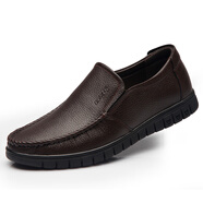 紅蜻蜓冬季加絨皮鞋男真皮休閑中老年爸爸鞋保暖軟底防滑爺爺鞋老人棉鞋 棕色單鞋款 44