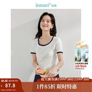 茵曼（INMAN）撞色羅紋棉女裝U領(lǐng)短袖T恤修身氣質(zhì)通勤2025夏季新款短款上衣 牙白色-新 XL