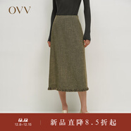 OVV【經(jīng)典粗花呢】秋冬熱賣(mài)女裝日本進(jìn)口面料流蘇半身裙 黑金 M