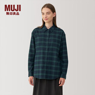MUJI女式法蘭絨襯衫領(lǐng)長(cháng)袖襯衫女士襯衣外套格子衫女裝春季純棉空調衫 深綠色格紋 XL (165/92A)