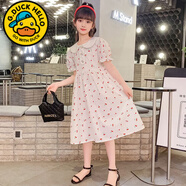 G.duck女童連衣裙夏裝2024新款韓版兒童碎花棉布裙中大童短袖全棉公主裙 米白色 110