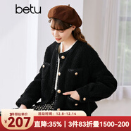 betu百圖女裝冬季新款短外套圓領(lǐng)復古時(shí)尚外套長(cháng)袖短外套女2211T84 黑色 L