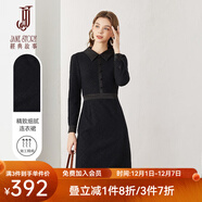 經(jīng)典故事（JANE STORY）2024新款黑色蕾絲連衣裙女秋季高級感知性襯衫領(lǐng)長(cháng)袖磨毛蕾絲裙 R05黑色 L