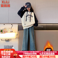 萱莉莉女童冬季套裝兒童衛衣加絨韓版小女孩衣服童裝秋冬款兒童衣服套裝 XLL&衛衣+牛仔褲兒童運動(dòng)套裝 150碼  建議身高140-150厘米