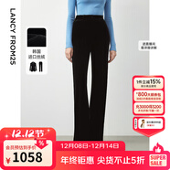 朗姿復古高腰直筒垂感顯高黑色絲絨褲冬季新款休閑褲長(cháng)褲女 夜幕黑色2 L