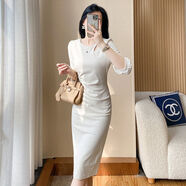 法式宴會(huì )晚禮服開(kāi)叉小白裙女夏季新款高貴優(yōu)雅氣質(zhì)修身白色連衣裙 白色五分袖盡顯精致與 2XL 2XL